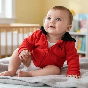 Puma Red/Black Athletics Zip-Up Sweatshirt Hoodie Jacket size 0-3 Months